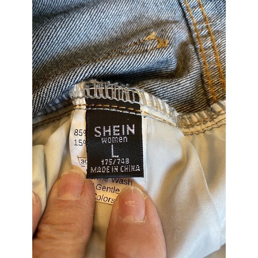 Shein Patch Style High Rise Denim Jeans Black/Blue Straight Leg Jeans Size L - Picture 9 of 9